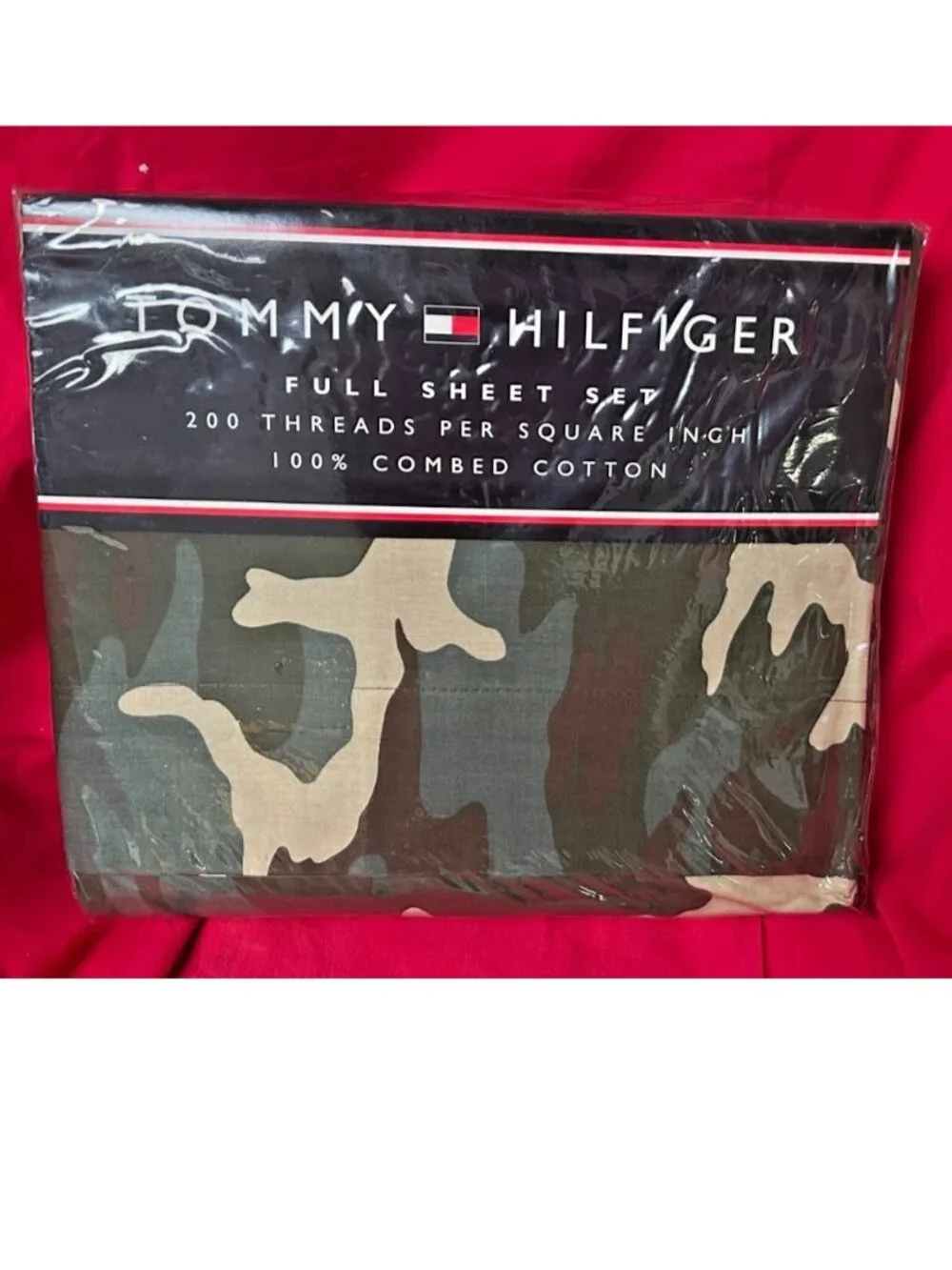 NEW~FULL Sheet Set~vtg Tommy Hilfiger green garrison camo camouflage~100% cotton